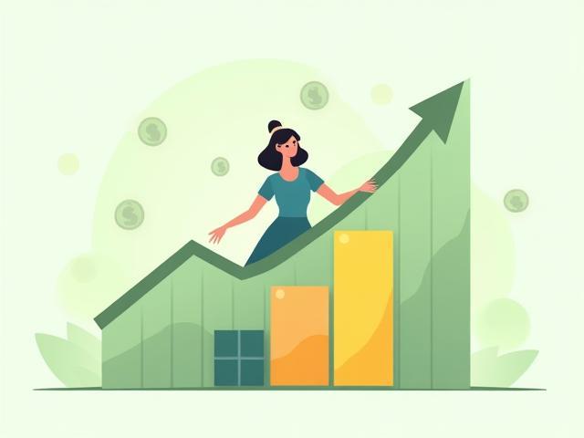Ilustración de una persona ahorrando e invirtiendo dinero con gráficos financieros